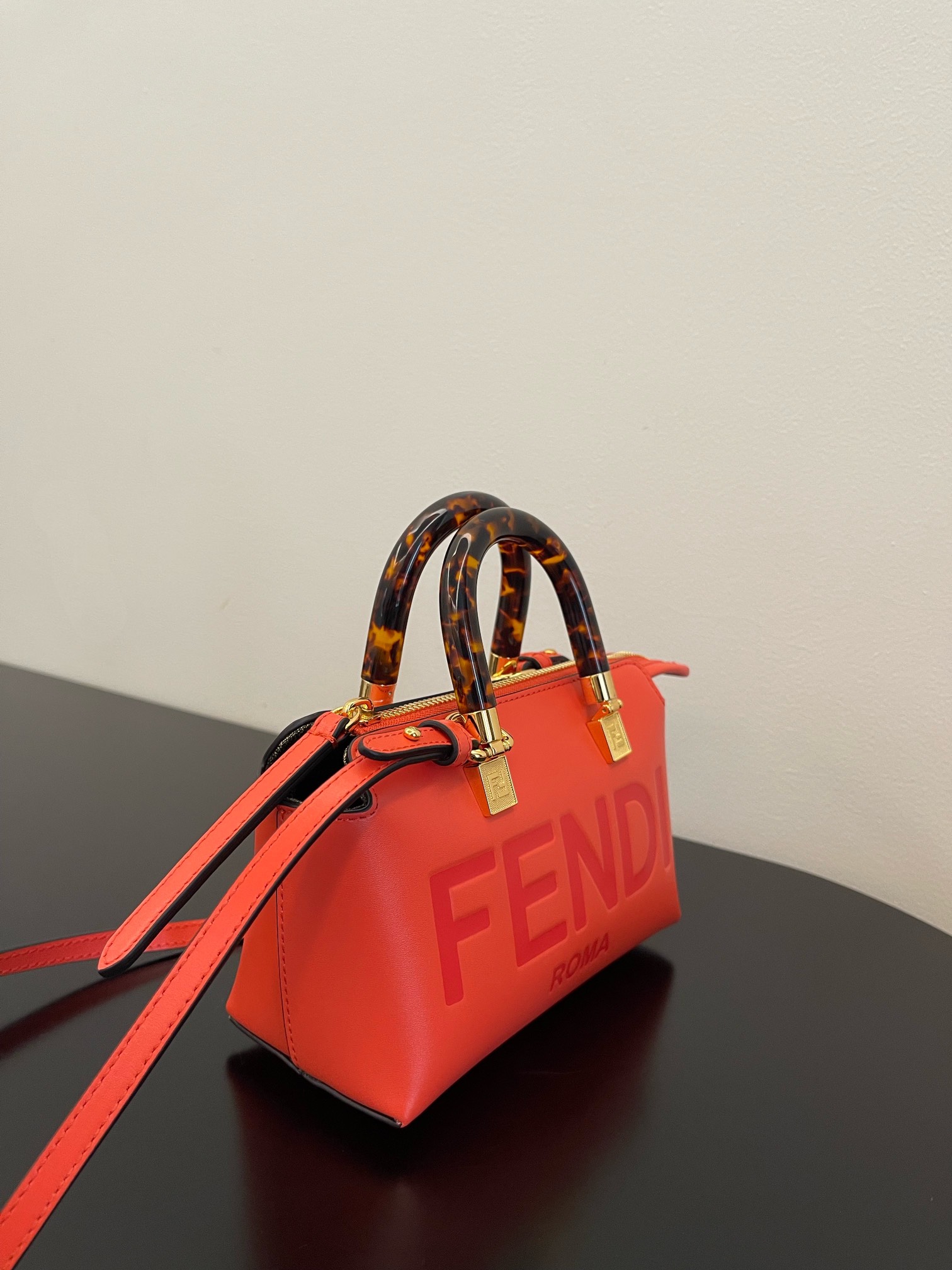 Fendi Mini By The Way Leather Boston Shoulder Bag Orange